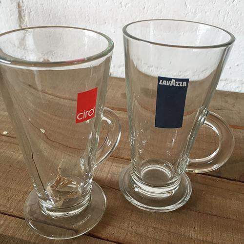 Custom branded Ciro and Lavazza coffee glasses