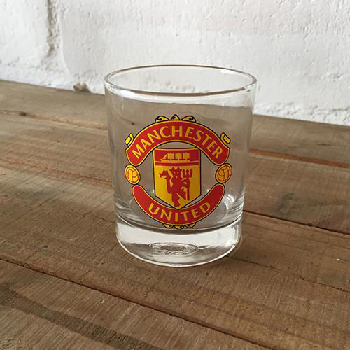 Custom branded glass with Manchester United logo